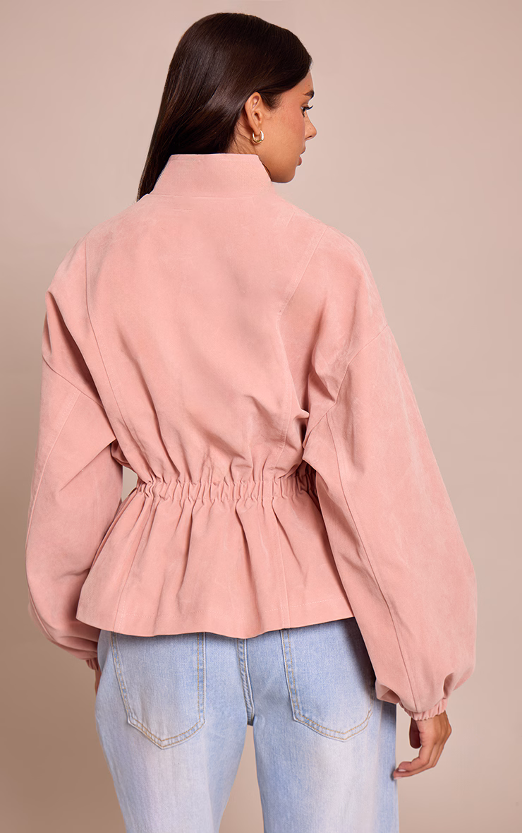 Pink Cinched Waist Suede Jacket