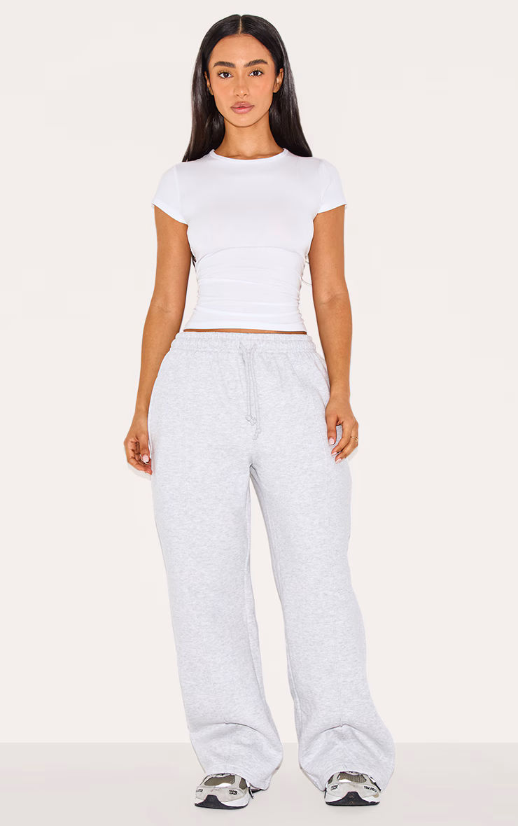 Petite Ash Grey Pintuck Drawstring Straight Leg Sweatpants