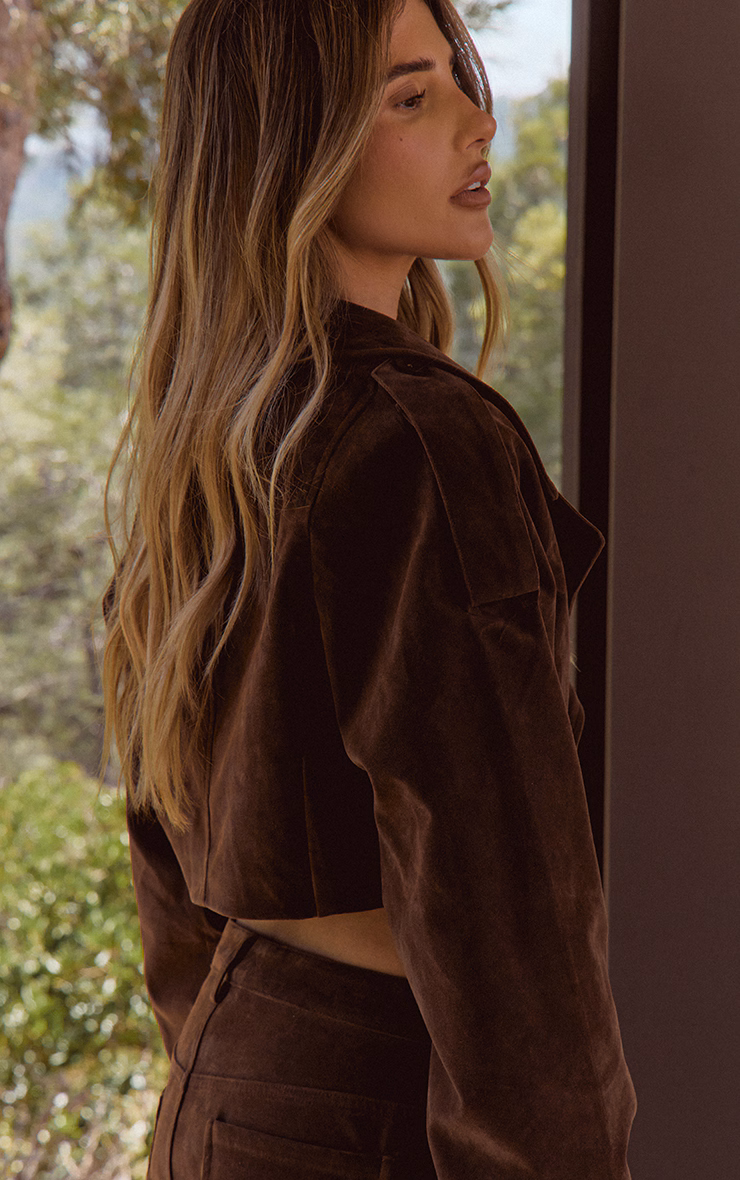 Brown Faux Suede Cropped Trench