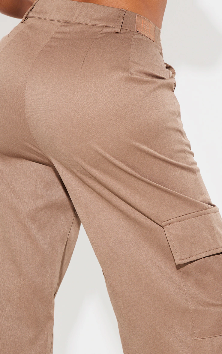 PRETTYLITTLETHING Shape Mocha Rose Buckle Detail Cargo Wide Leg Pants