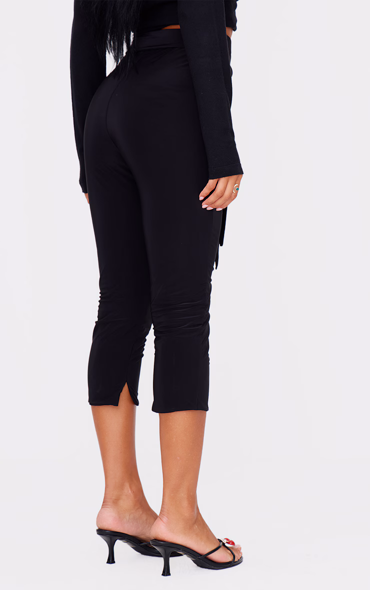 Black Double Layer Wrap Waist Capri Leggings