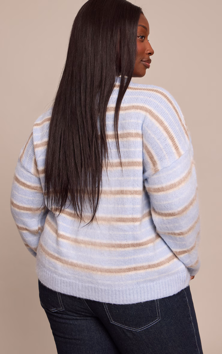 Plus Brown Striped Brushed Knit Sweater