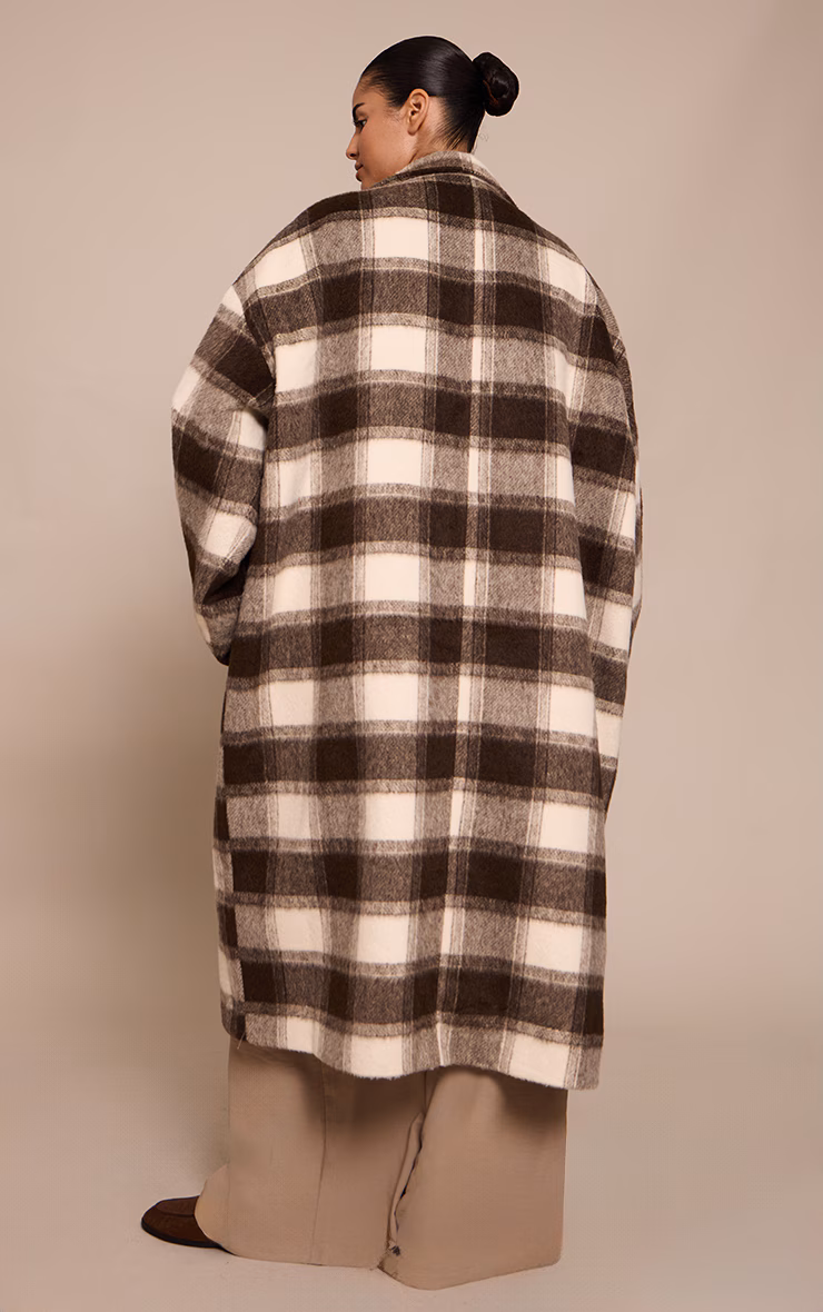 Plus Checked Funnel Neck Wool Look Maxi Coat