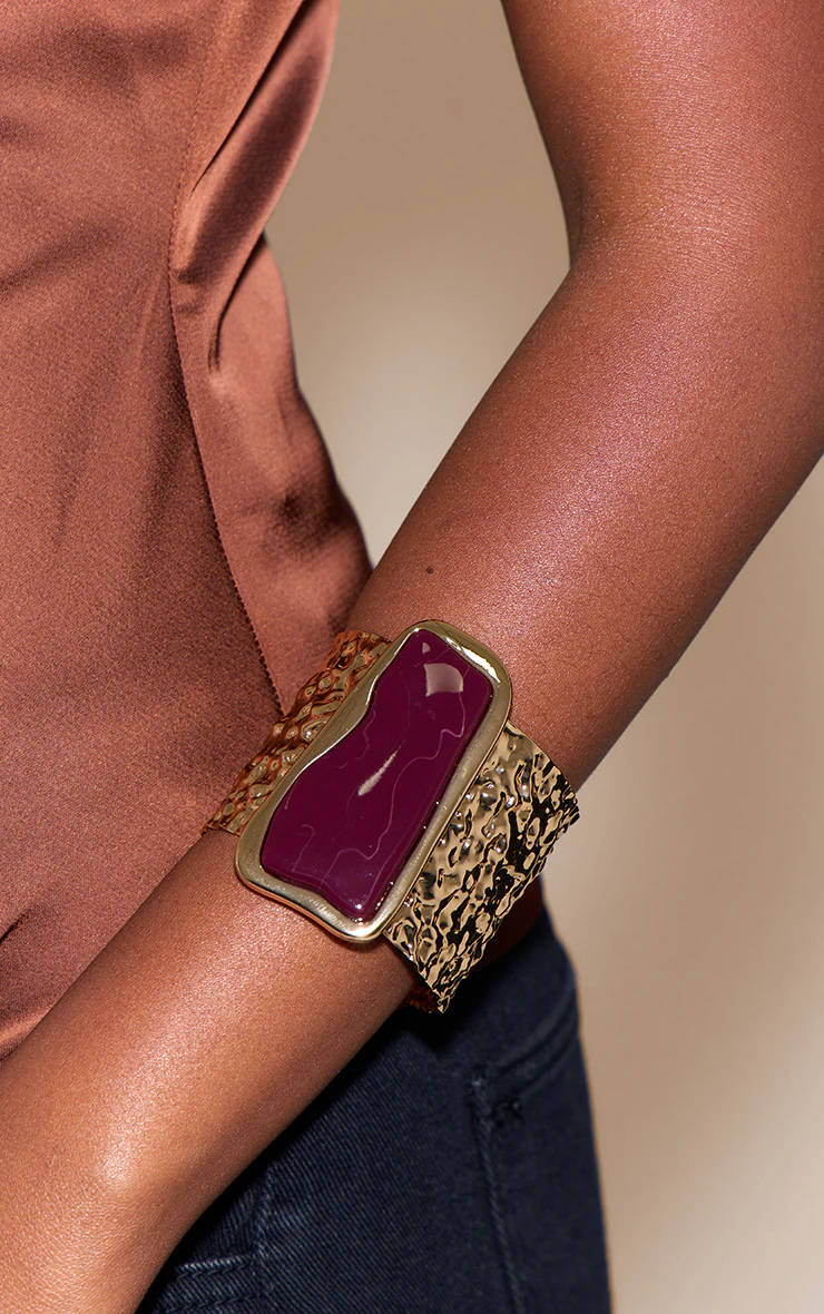 Plum Resin Stone Cuff Bangle