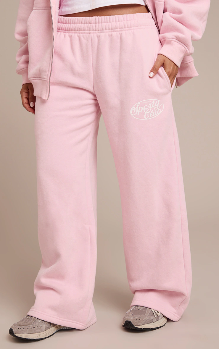 Petite Baby Pink Sports Club Cotton Fleece Straight Leg Sweatpants