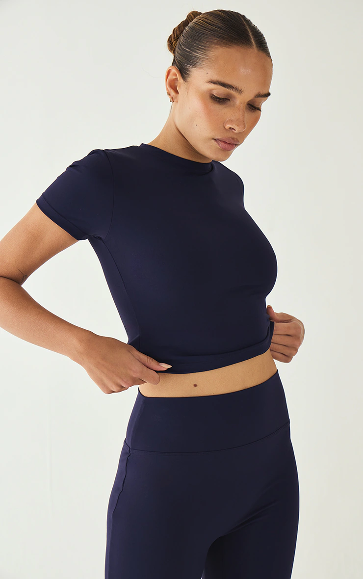 Navy Ultimate Sculpt Longline Short Sleeve Gym Top