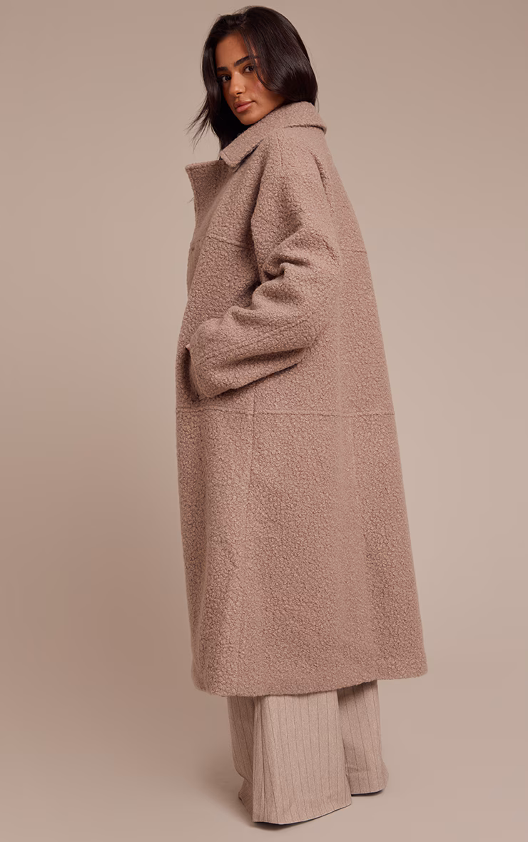 Petite Taupe Boucle Double Breasted Maxi Coat