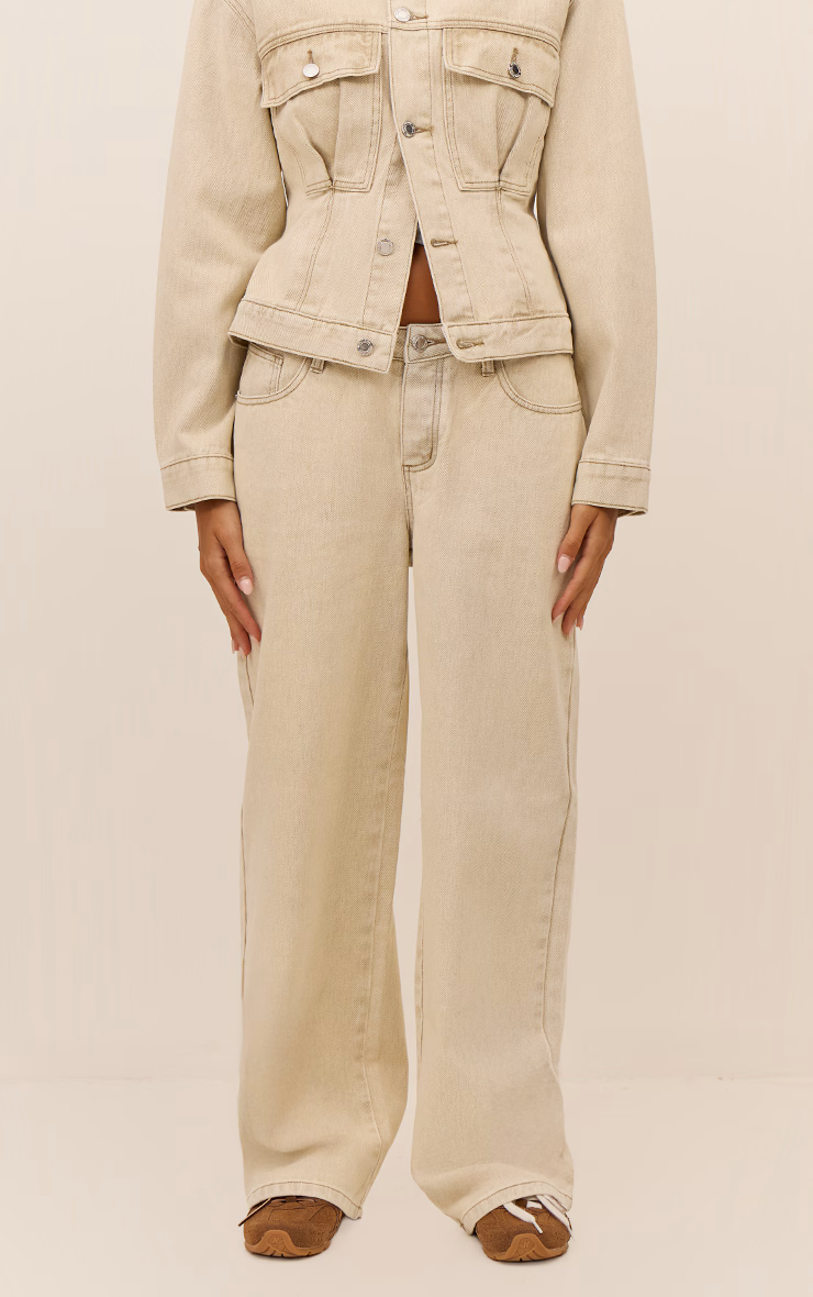 Light Stone Dip Front Straight Leg Jeans