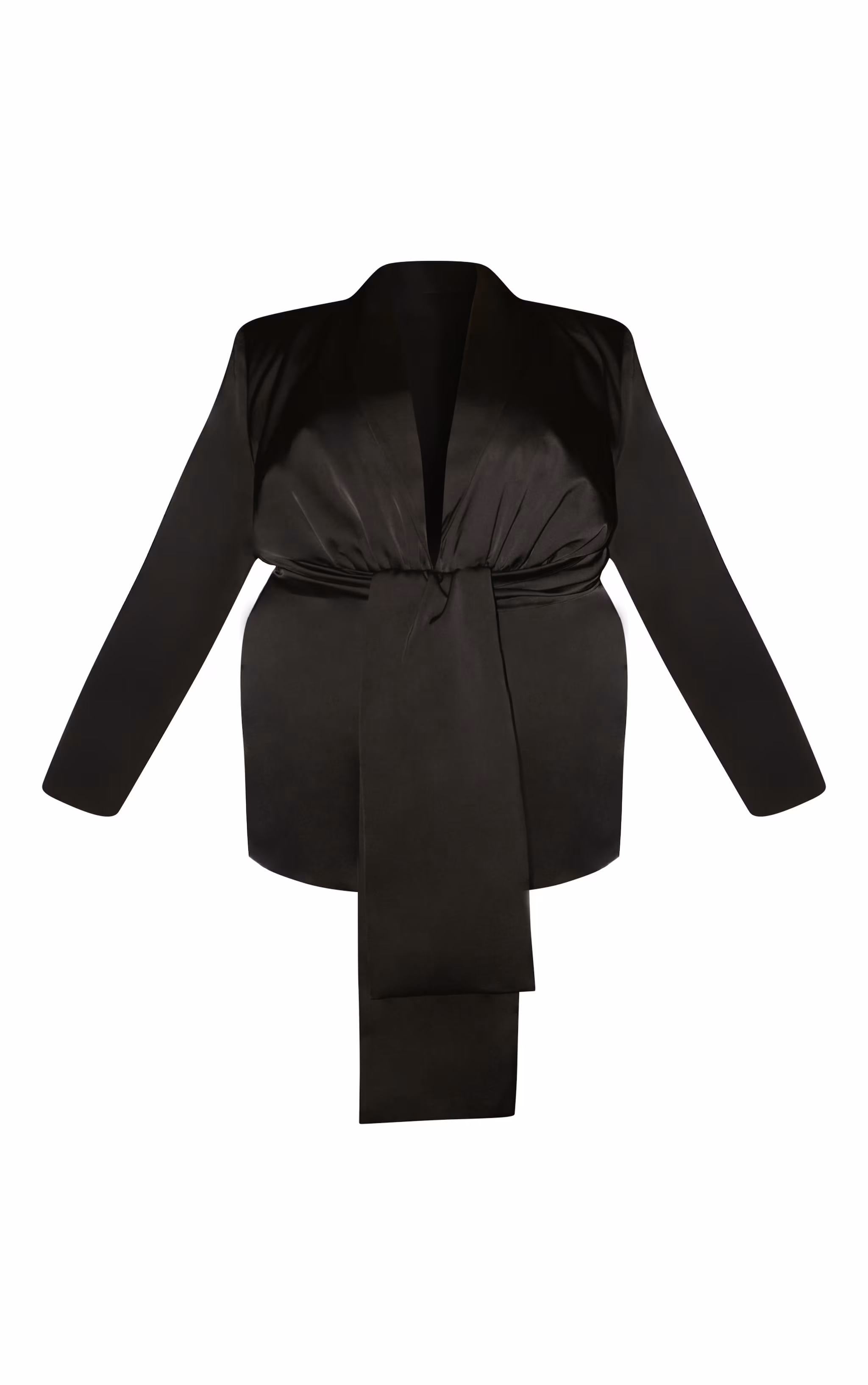 Plus Black Structured Satin Drape Detail Blazer Dress