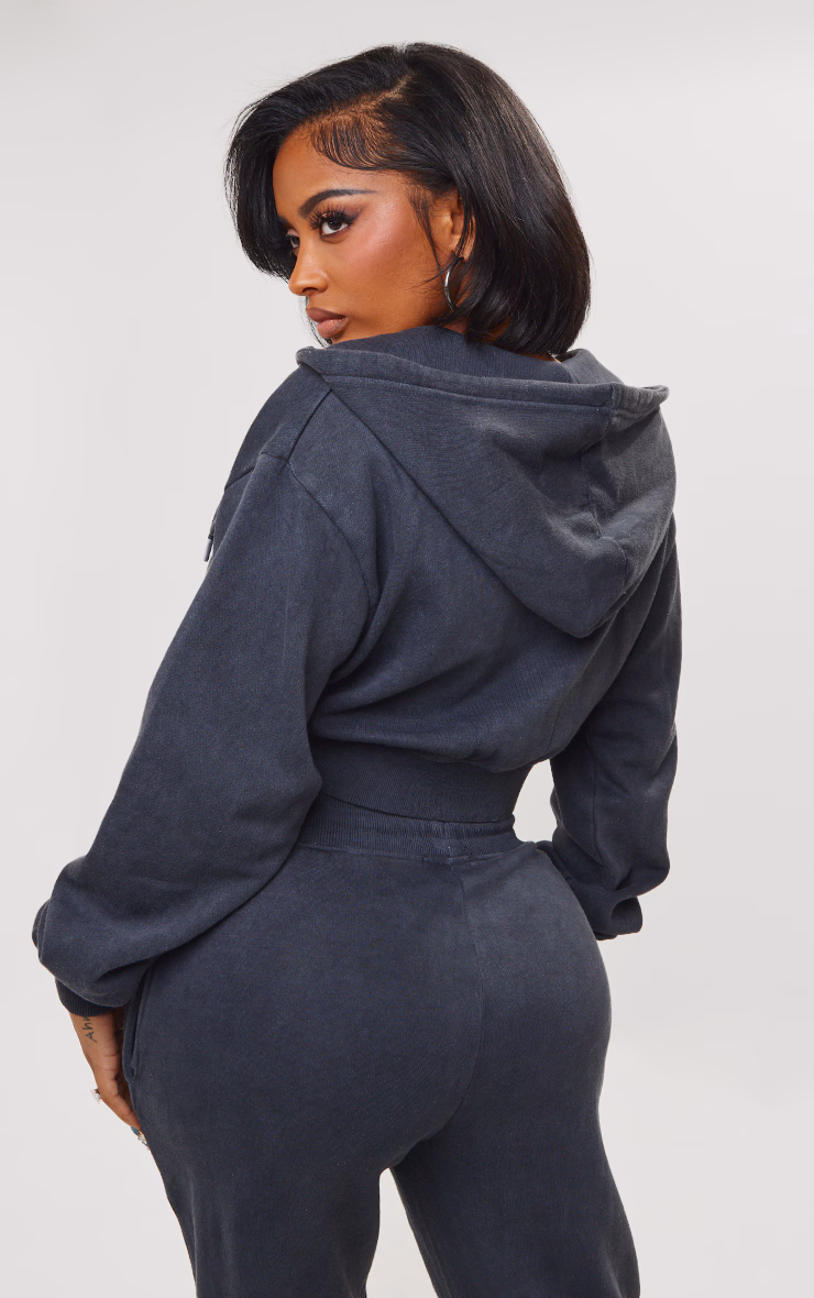 PRETTYLITTLETHING Shape Washed Charcoal Cargo Cropped Hoodie
