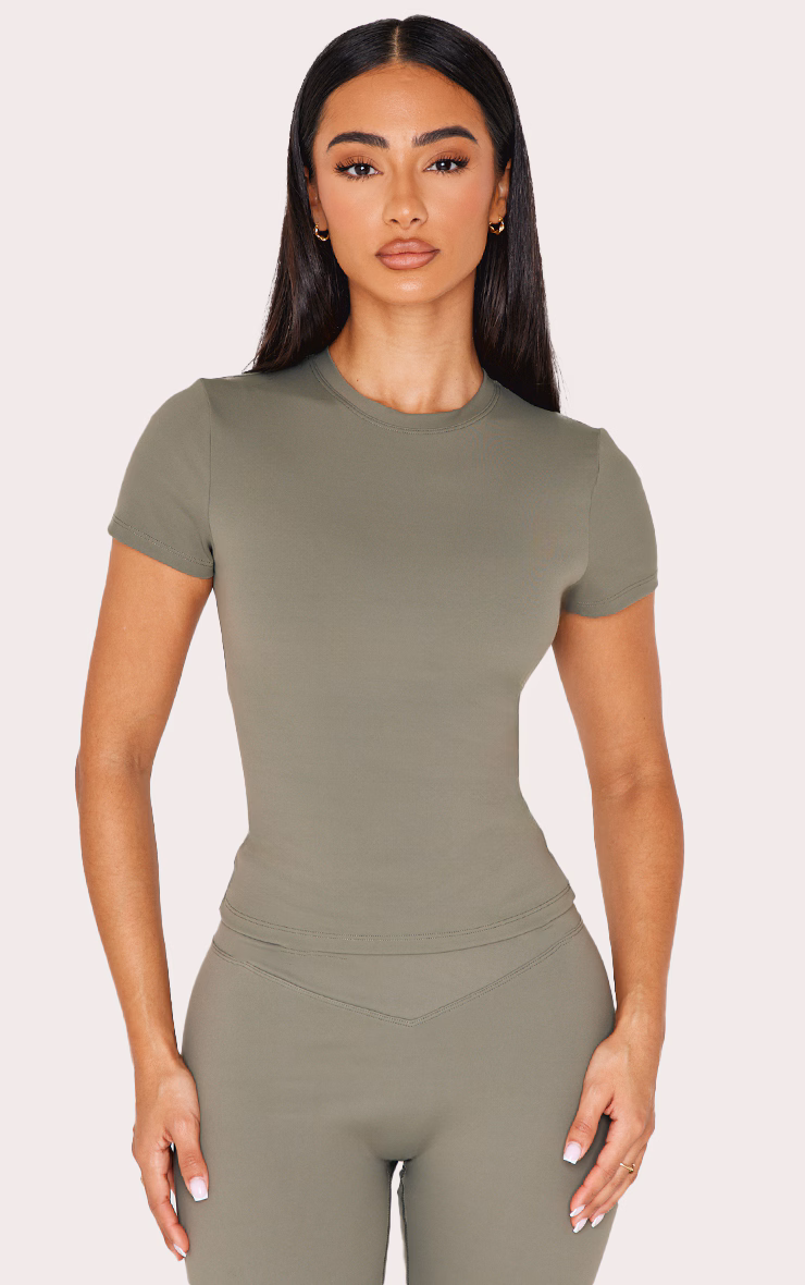 Petite Olive Sculpt Longline Short Sleeve Gym Top