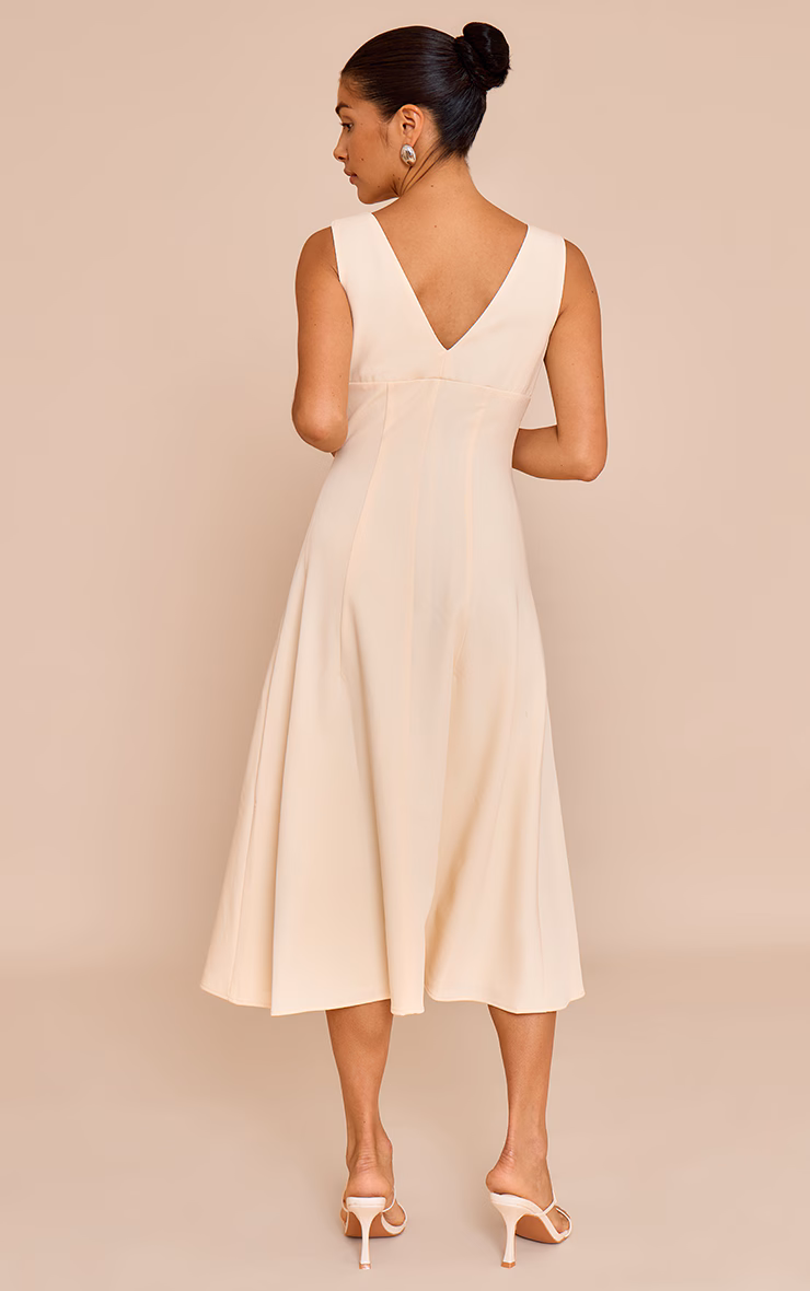 Petite Butter Cream Plunge Button Up Midi Dress