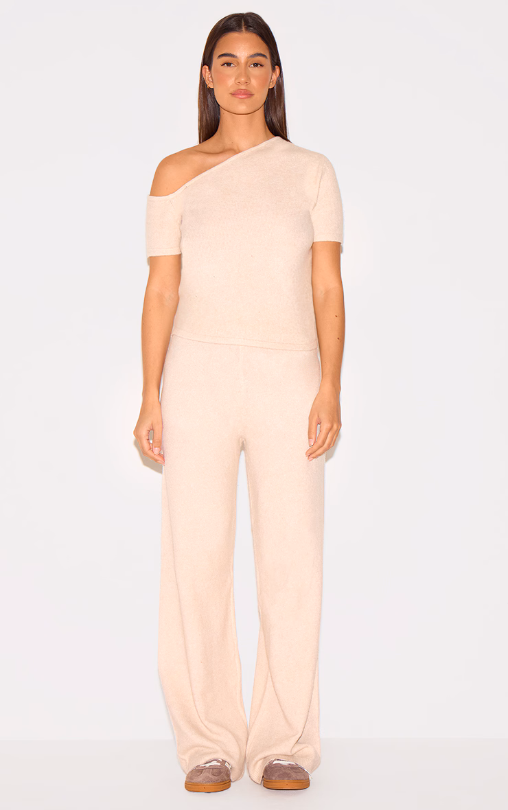 Oatmeal Soft Knit Wide Leg Pants