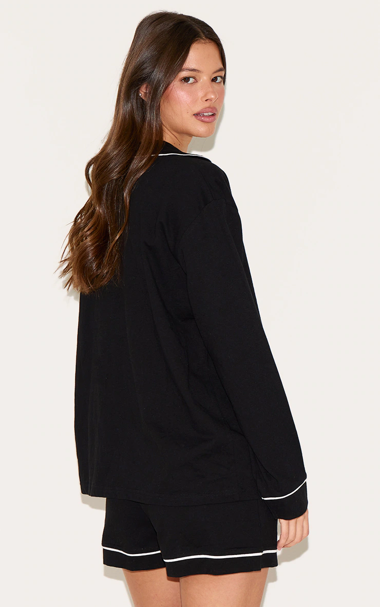 Black Bridesmaid Embroidered Jersey Piping Short Pj Set