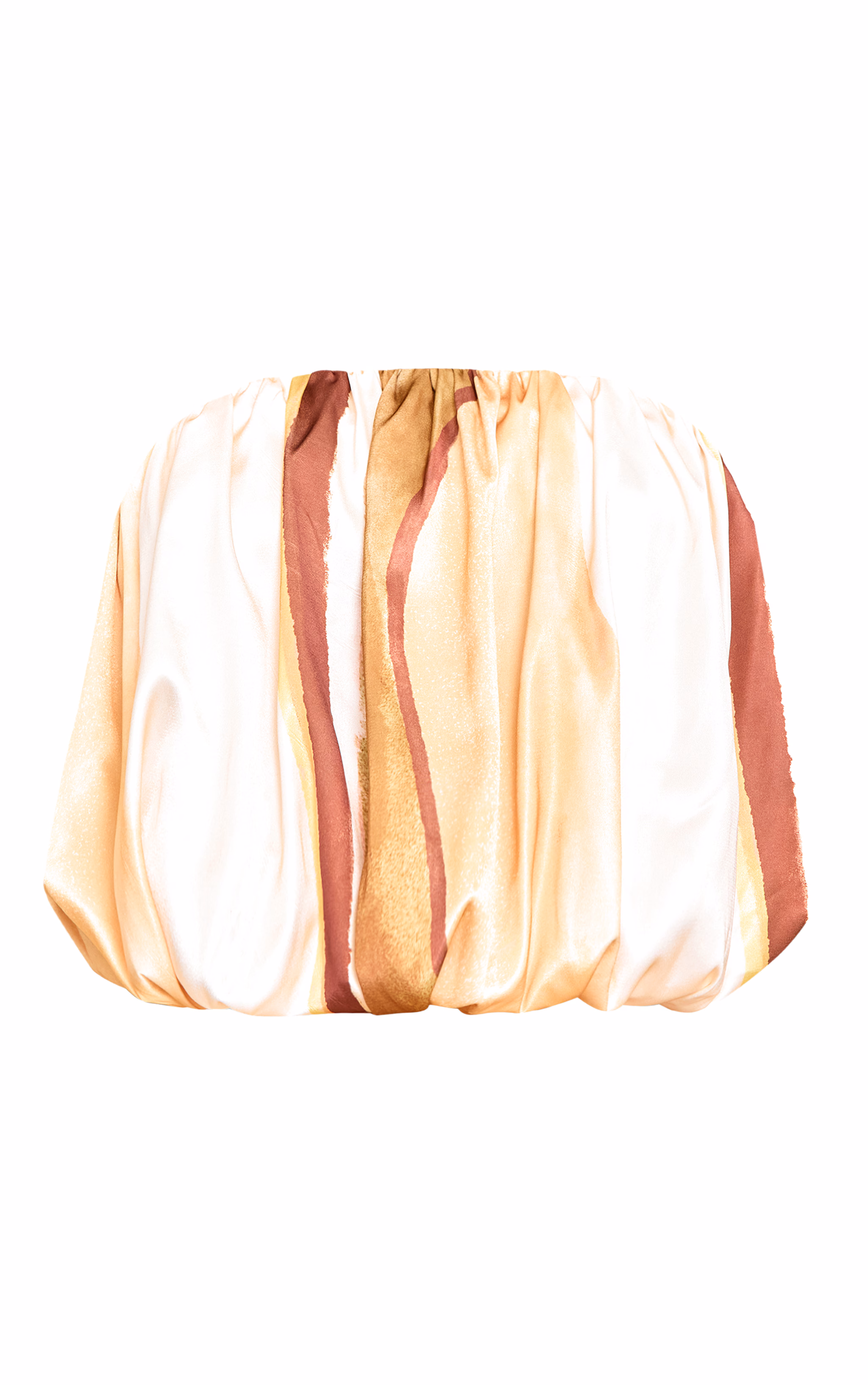 Multi Stripe Print Satin Puffball Bandeau Top