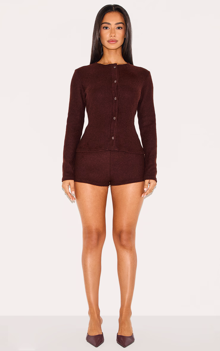 Petite Chocolate Brushed Rib Hotpants