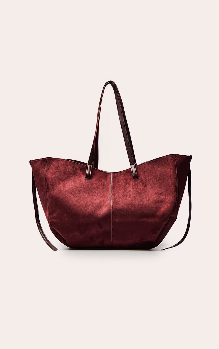 Plum Faux Suede Contrast Handle Tote Bag