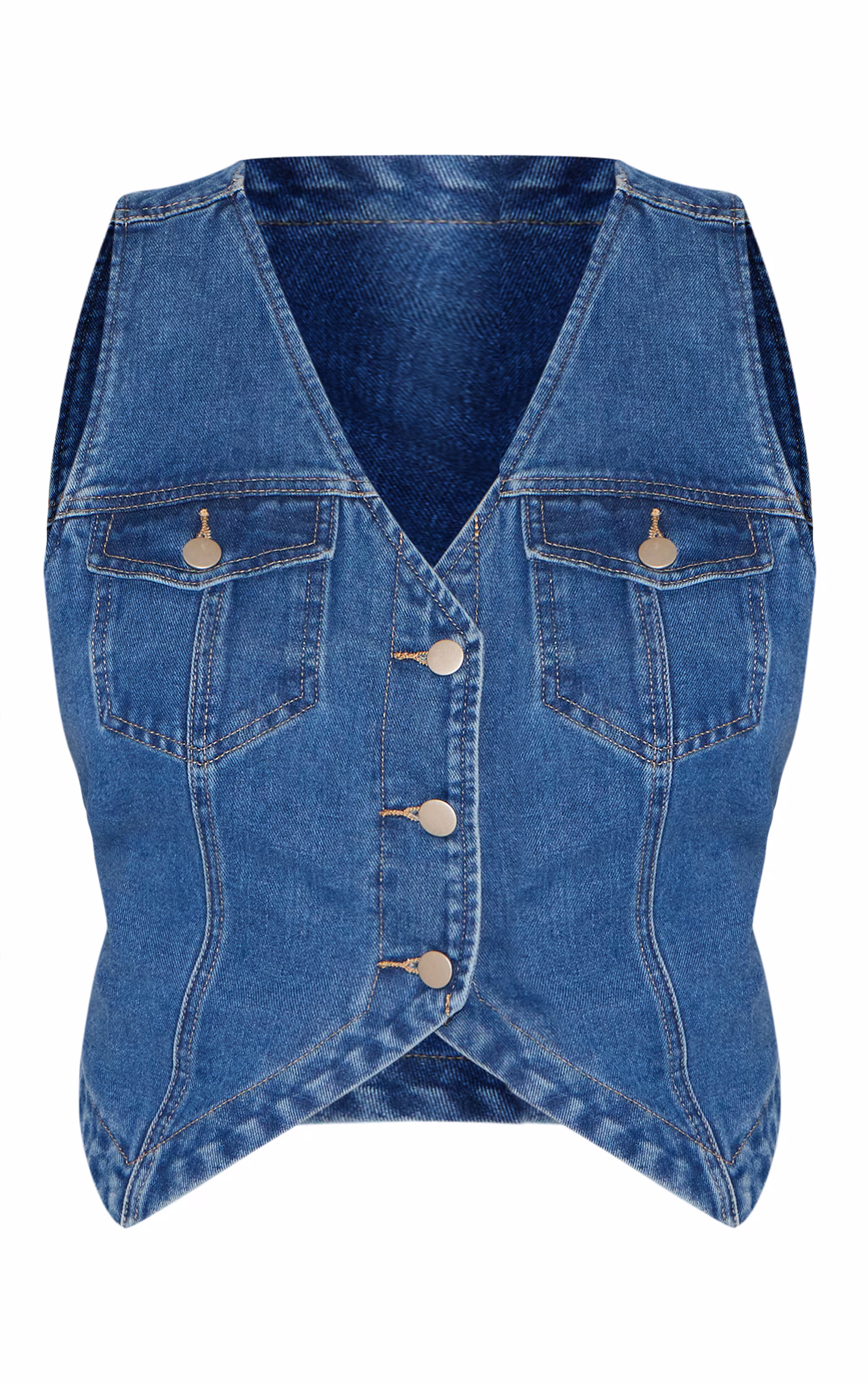Plus Indigo Blue Wash Halterneck Button Front Denim Vest