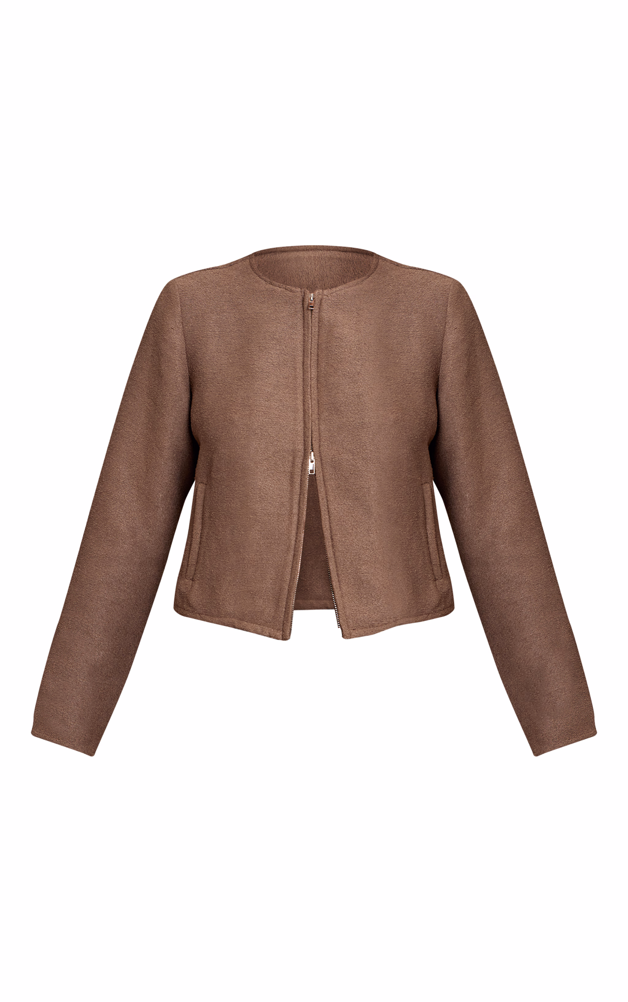 Mushroom Boucle Zip Up Bomber Jacket