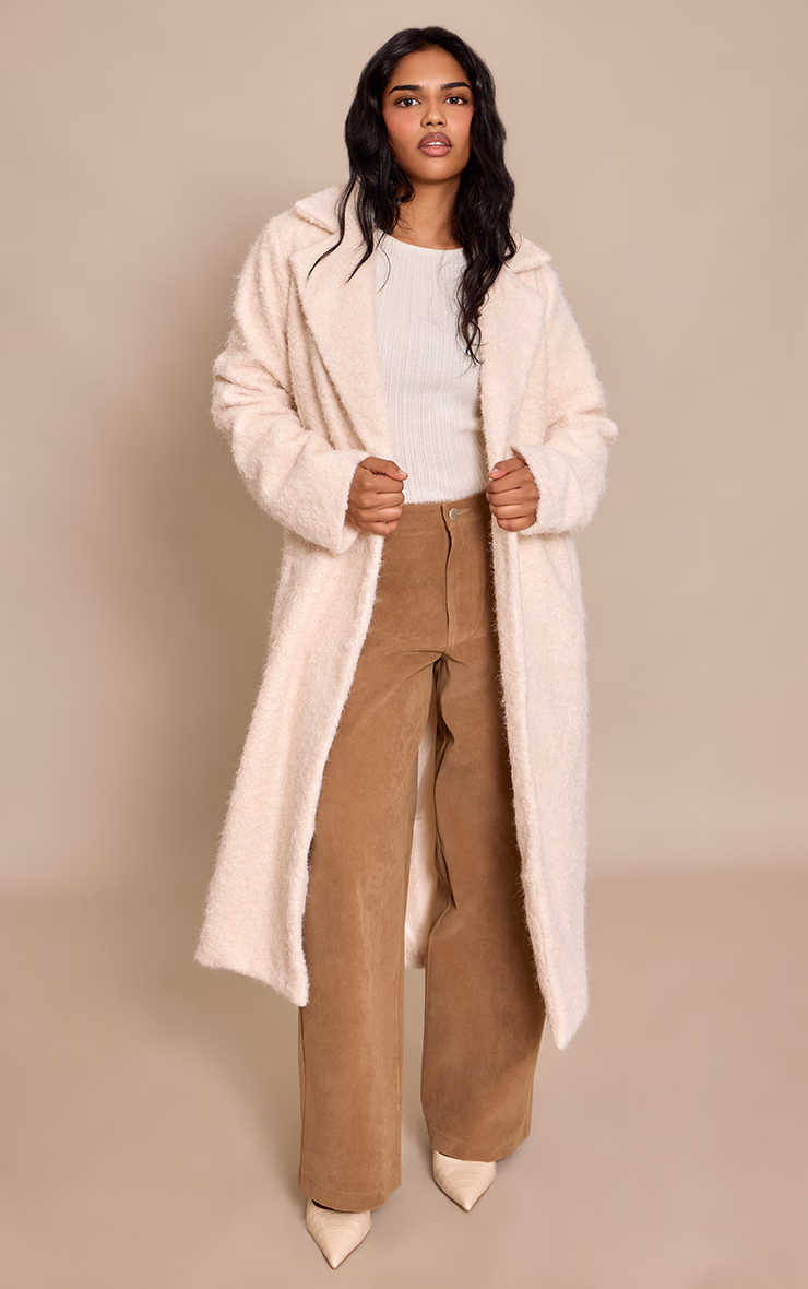 Petite Cream Borg Button Up Maxi Coat