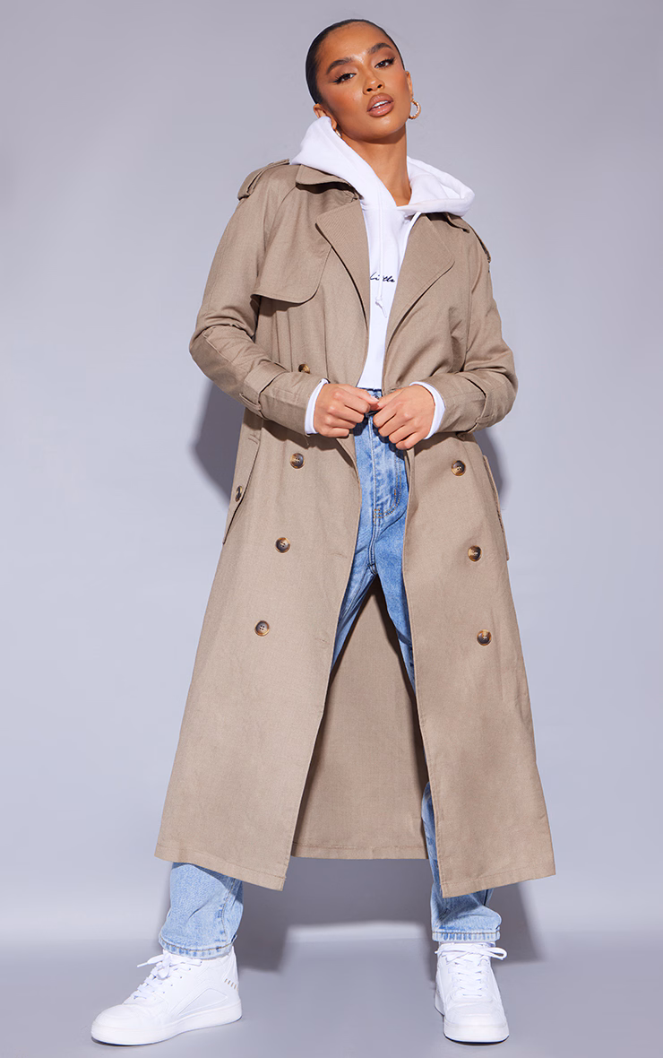 Petite Stone Woven Oversized Trench Coat