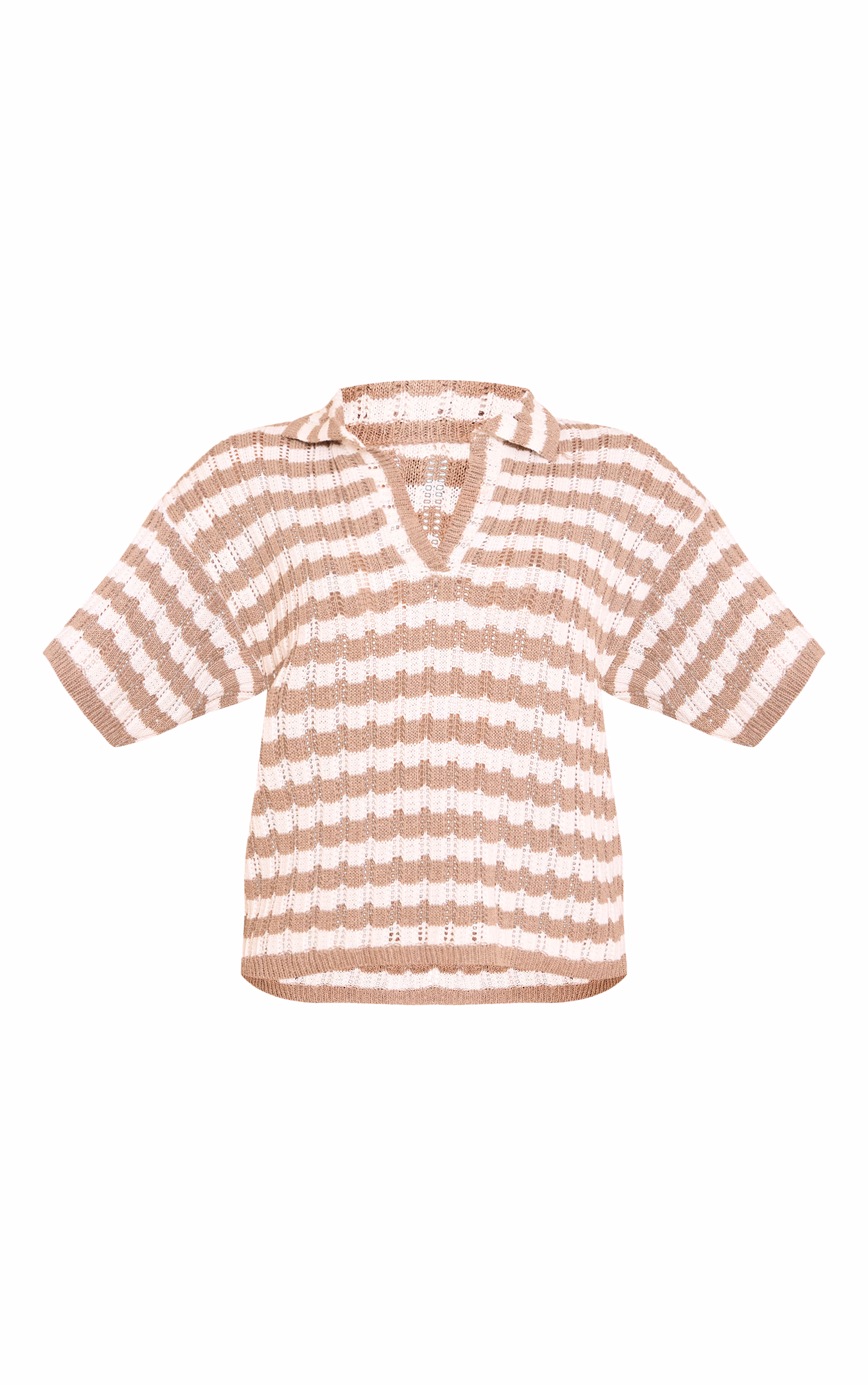 Mocha Crochet Stripe Rugby Knit Top