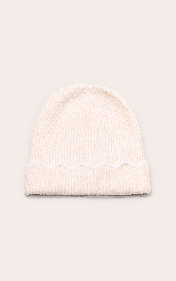 Oatmeal With Cream Scalloped Trim Beanie