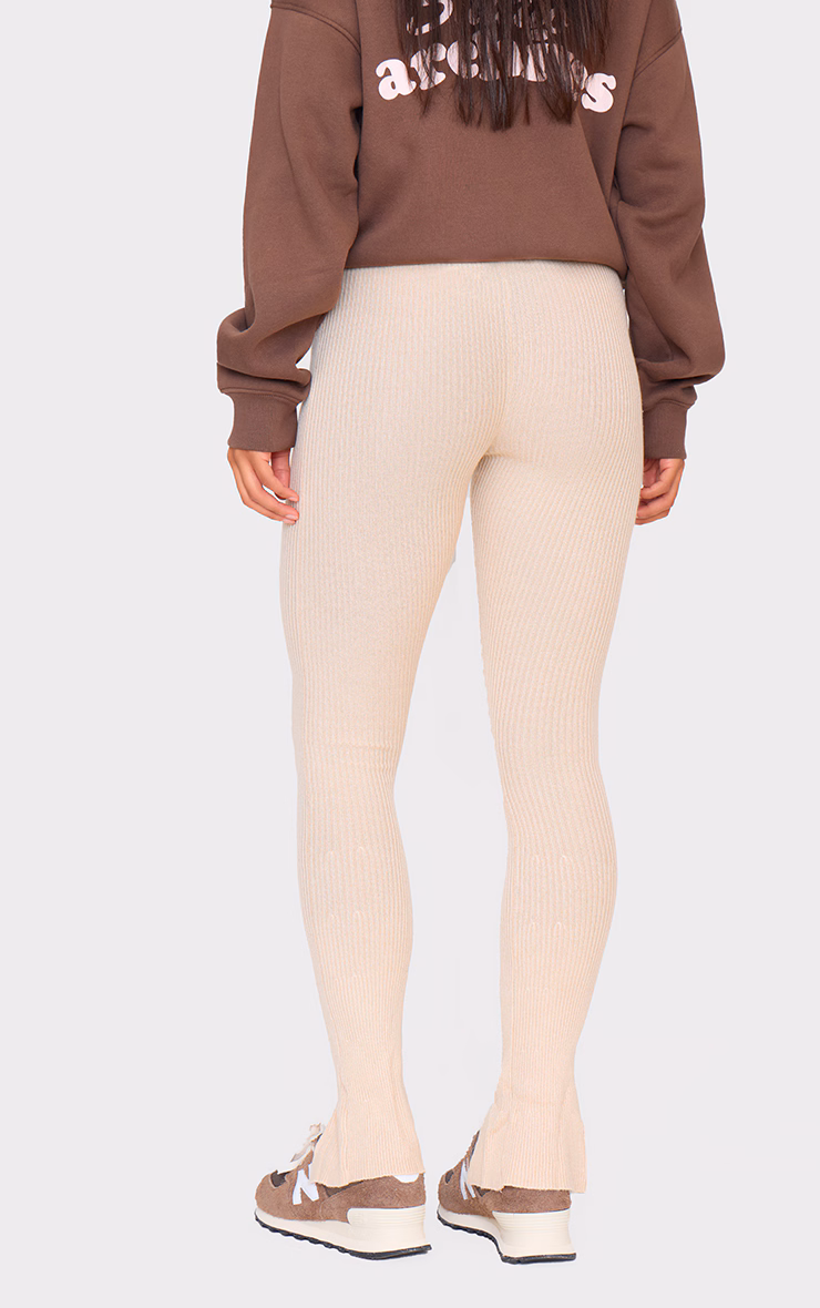 Oatmeal Knitted Split Hem Flare Pants