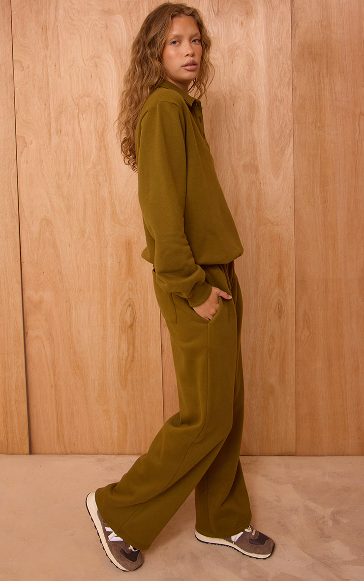 Olive Cotton Fleece Straight Leg Sweatpants