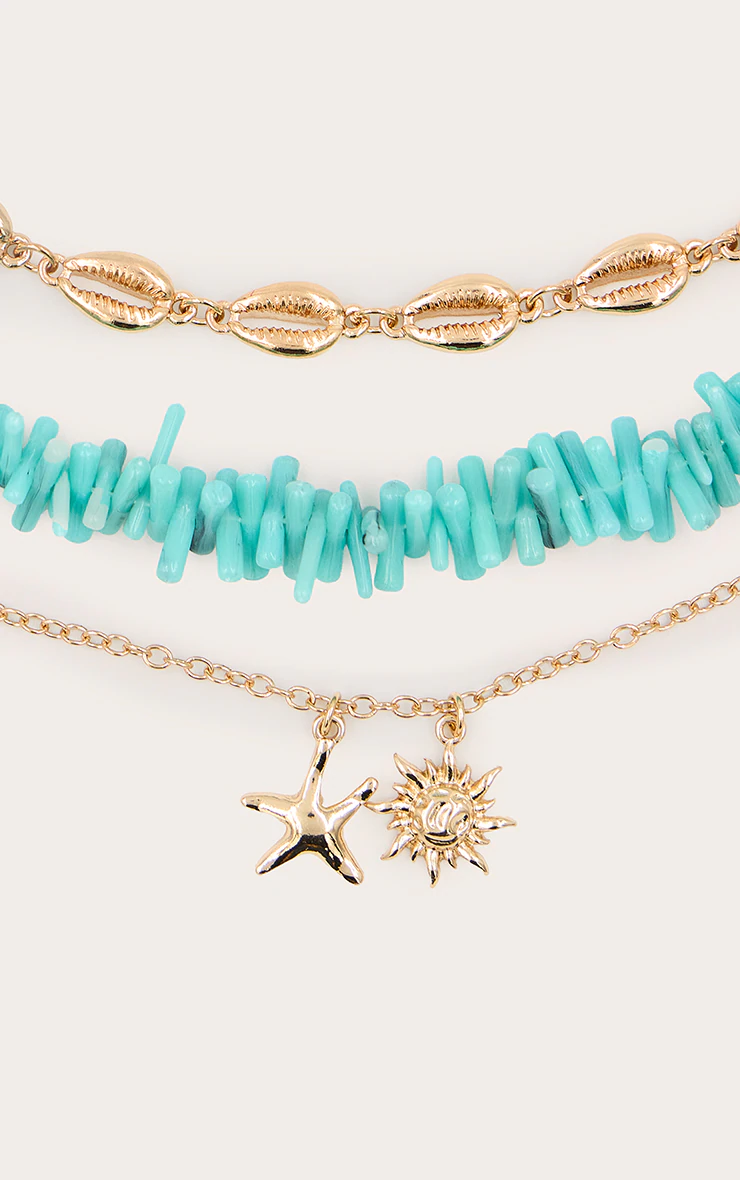 Aqua Beaded Layered Starfish Pendant Necklace