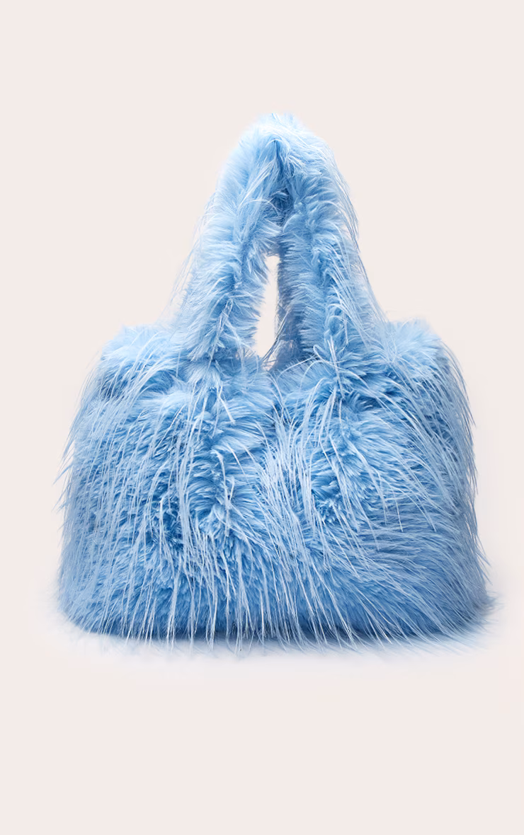 Baby Blue Shaggy Faux Fur Shaggy Tote Bag