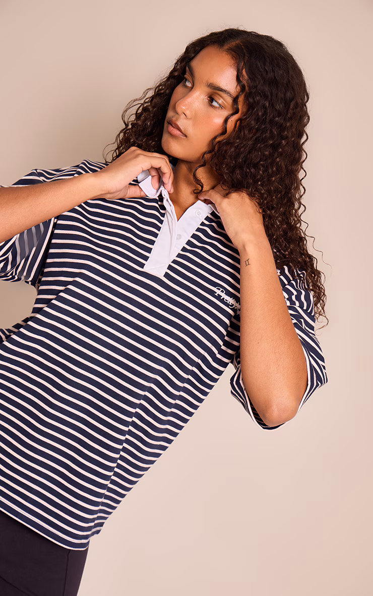 Navy Striped Polo Tshirt