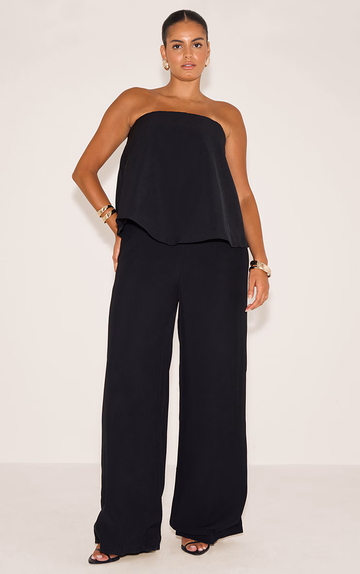 Plus Black Structured Woven Peplum Straight Leg Jumpsuit