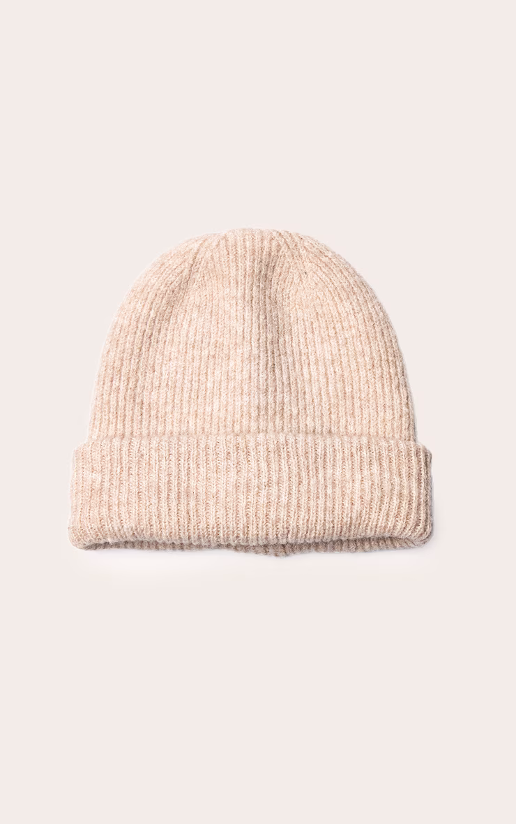 Oatmeal Brushed Knit Fold Over Beanie
