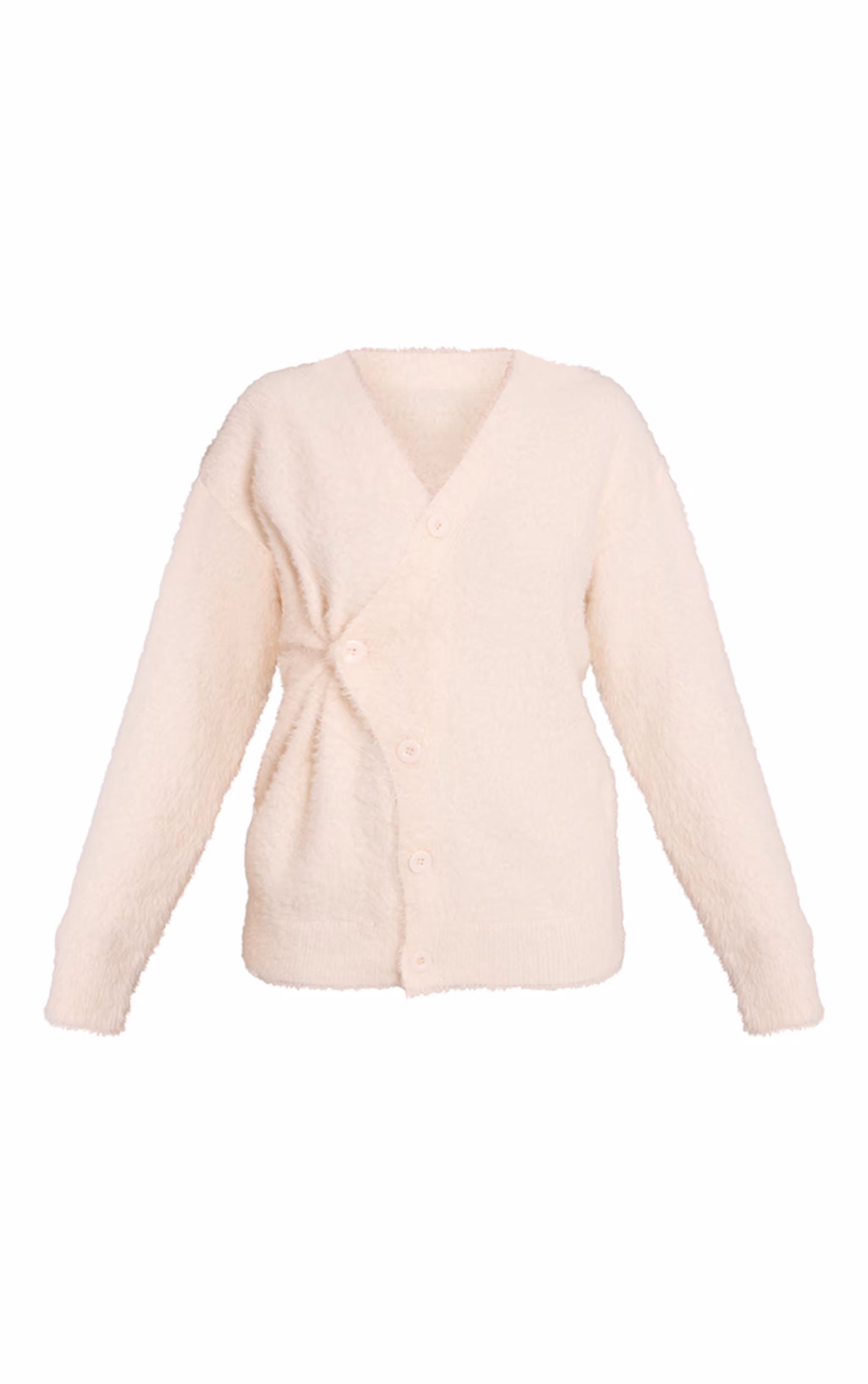 Petite Cream Asymmetric Button Up Sweater