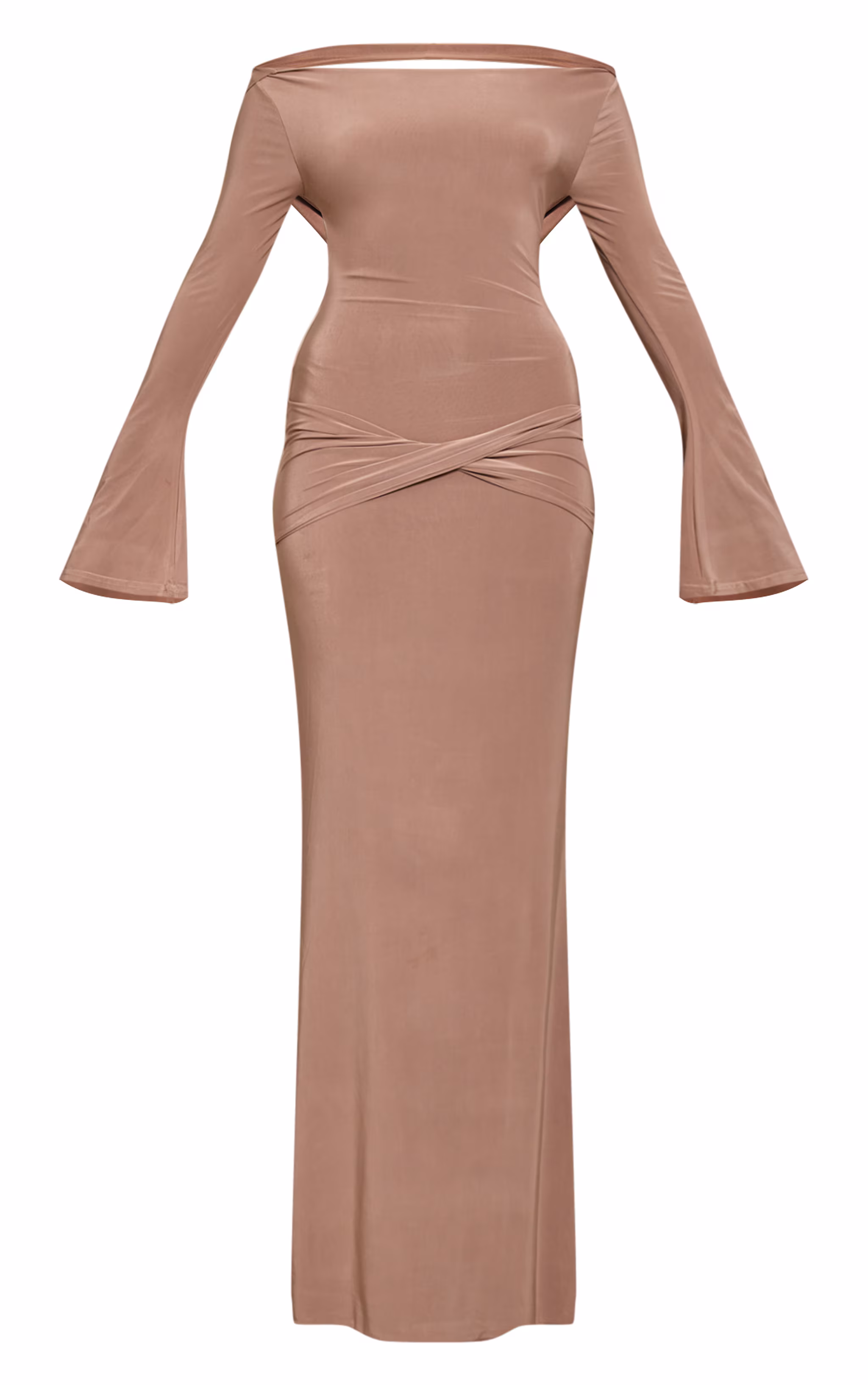 Mocha Double Slinky Twist Detail Maxi Dress
