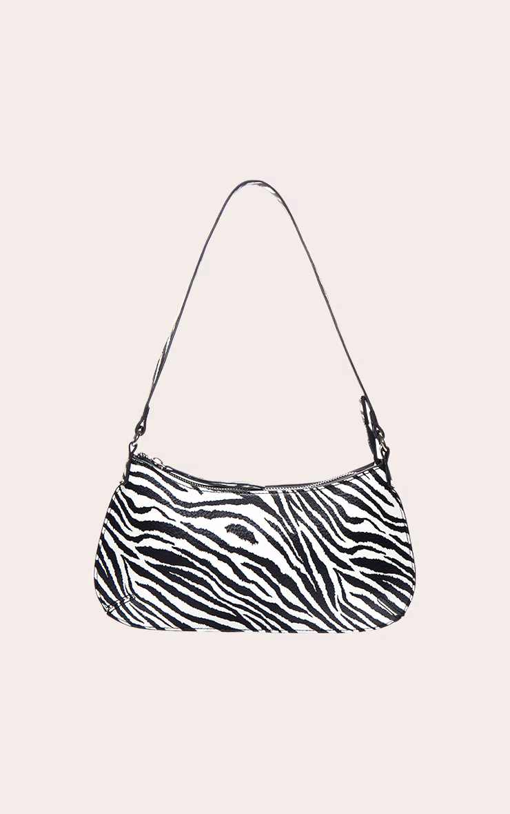 Monochrome Zebra Print Pu Baguette Shoulder Bag