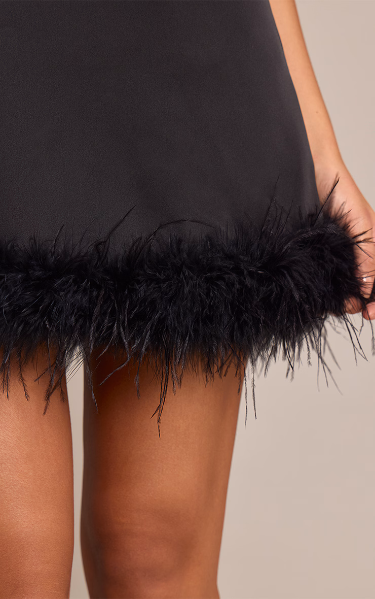 Black Feather Hem Woven Shift Dress