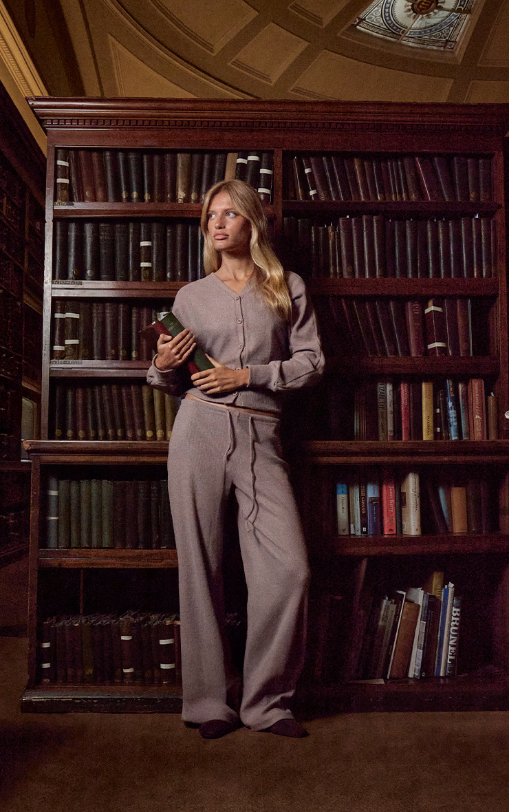 Mushroom Soft Ribbed Button Up Cardigan