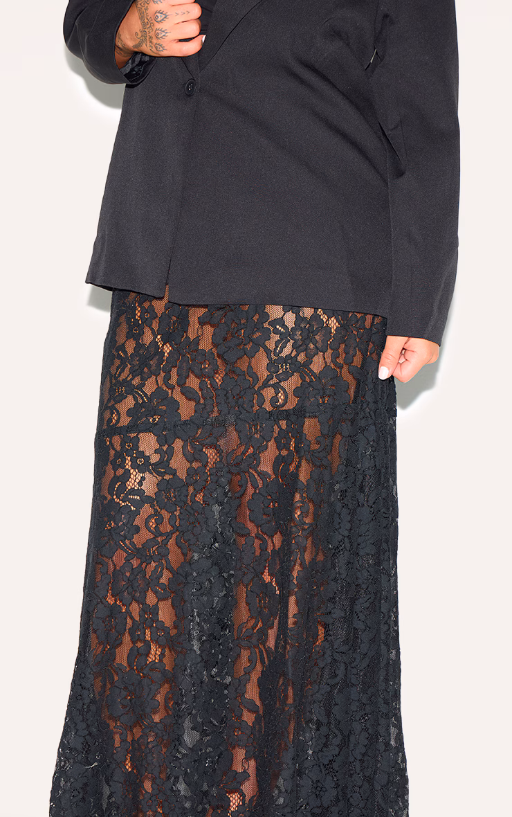 Plus Black Floral Lace Sheer Maxi Skirt