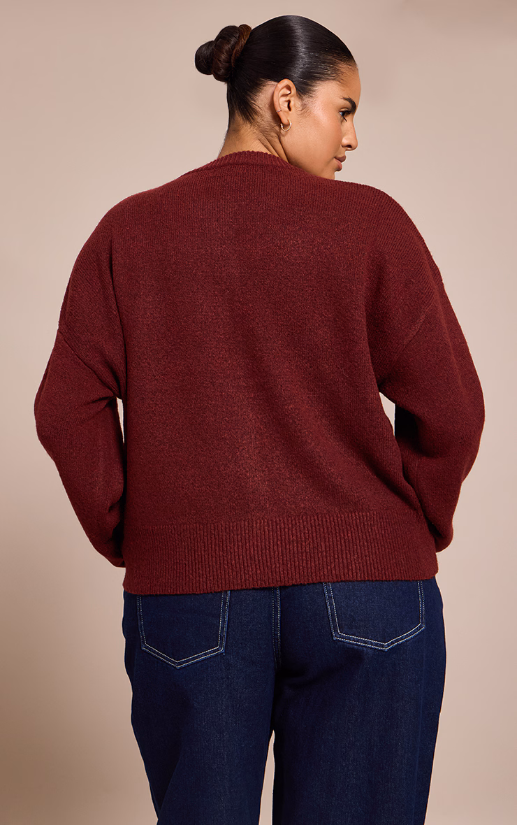 Plus Deep Red Knit Button Through Cropped Cardigan