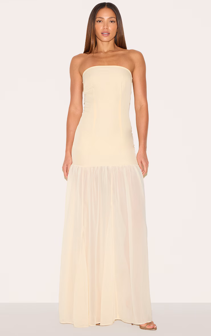 Tall Almond Bandeau Chiffon Detail Maxi Dress