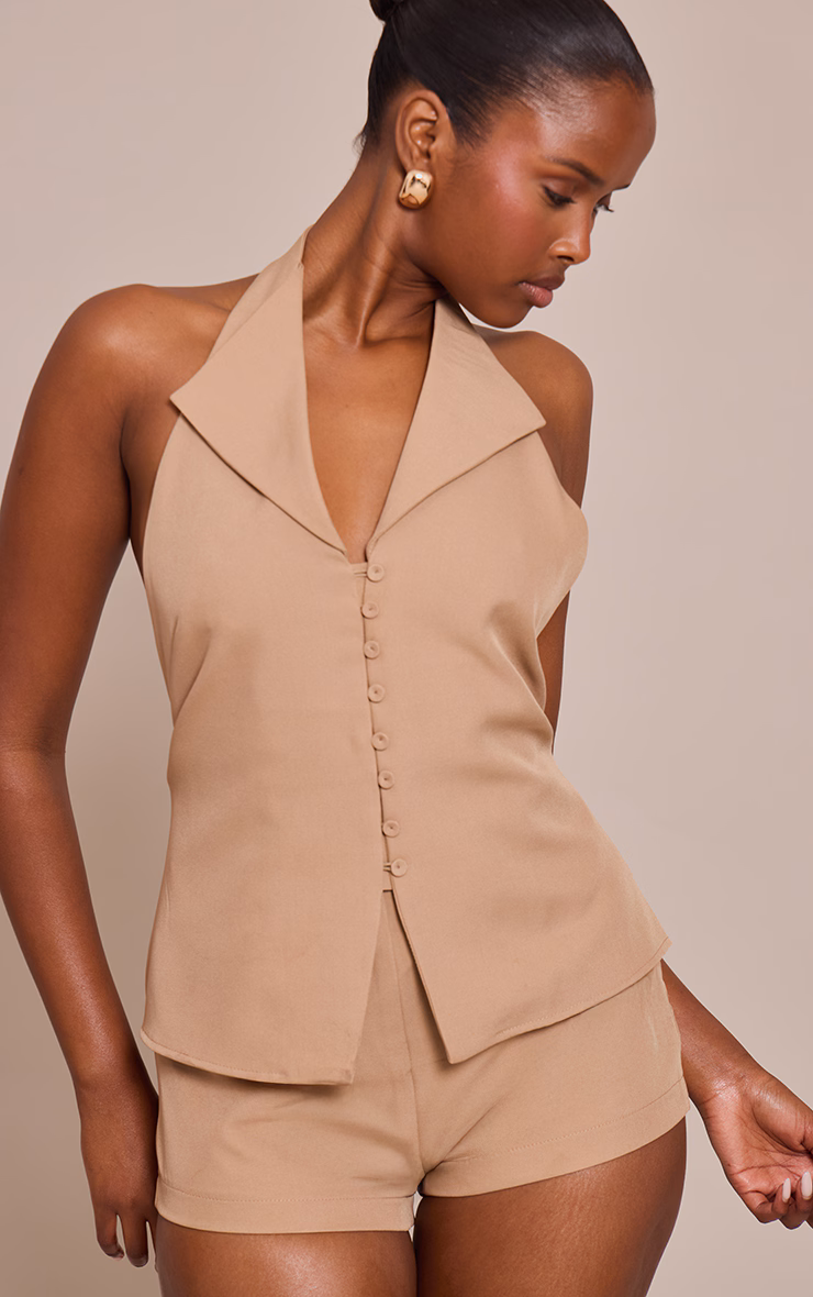 Mocha Collar Button Down Detail Romper