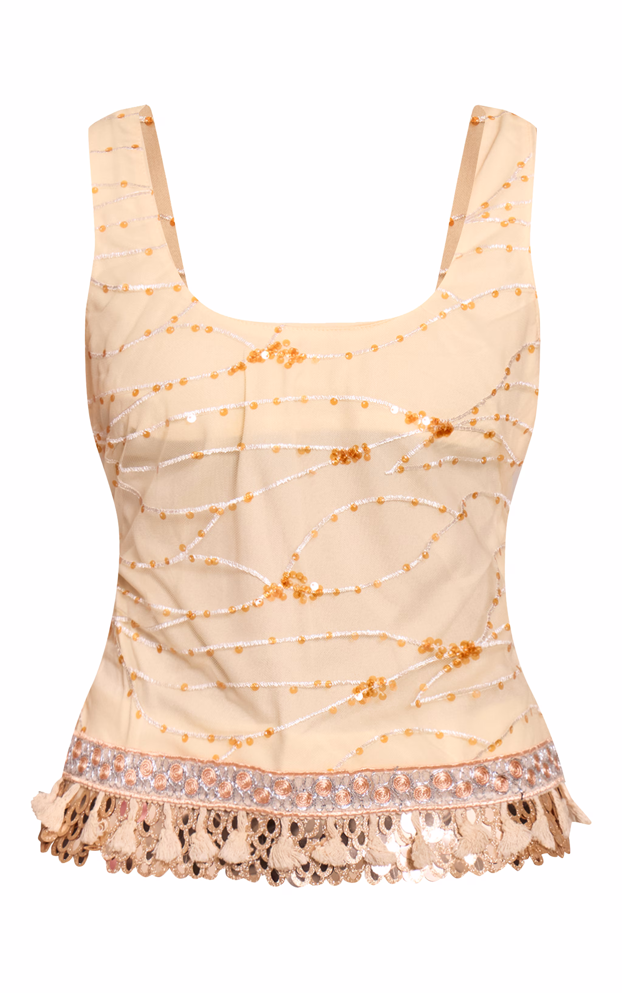 Butter Yellow Chiffon Embellished Sequin Detail Cami Top