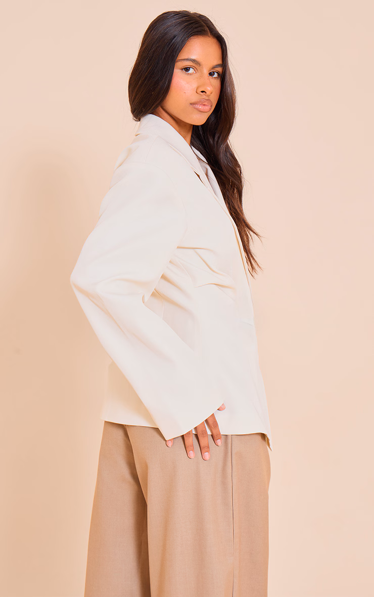 Petite Ecru Tailored Cinched Waist Blazer