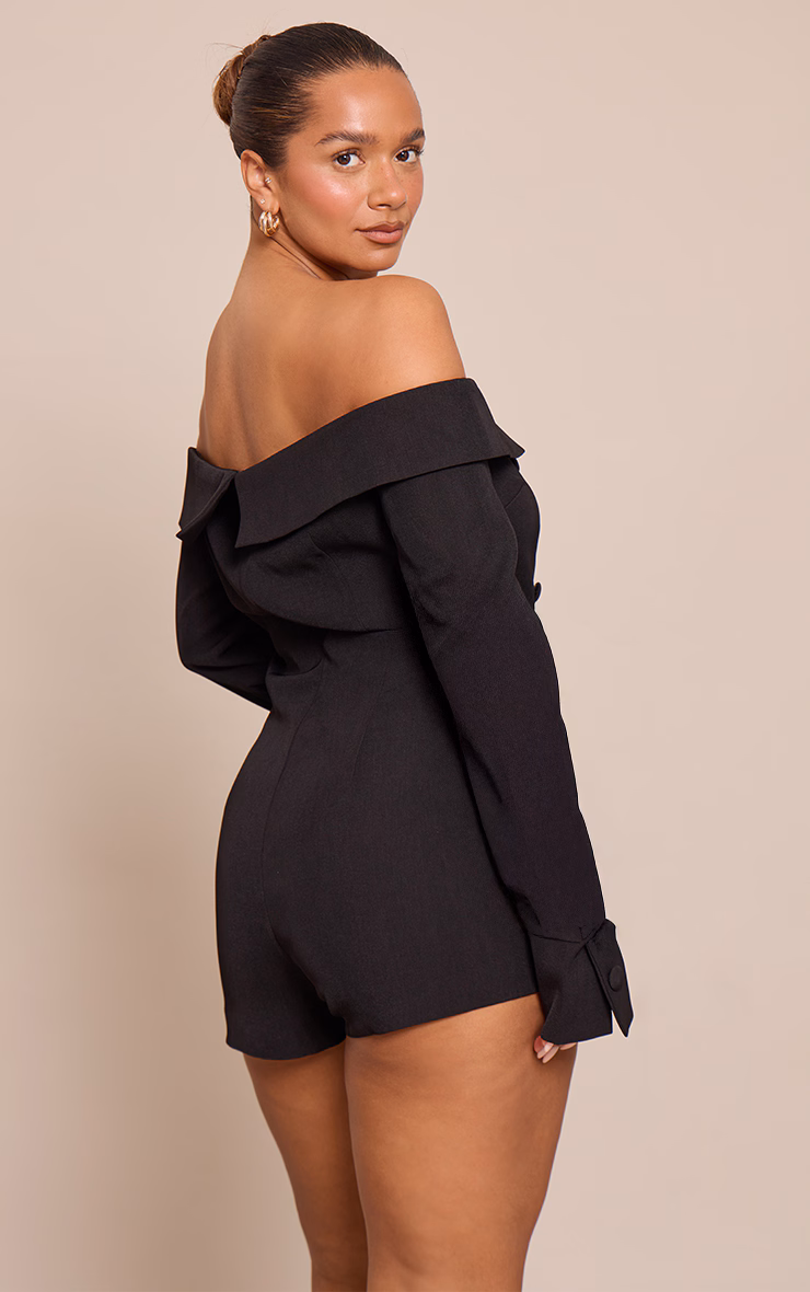 Shape Black Bardot Long Sleeve  Tailored Romper