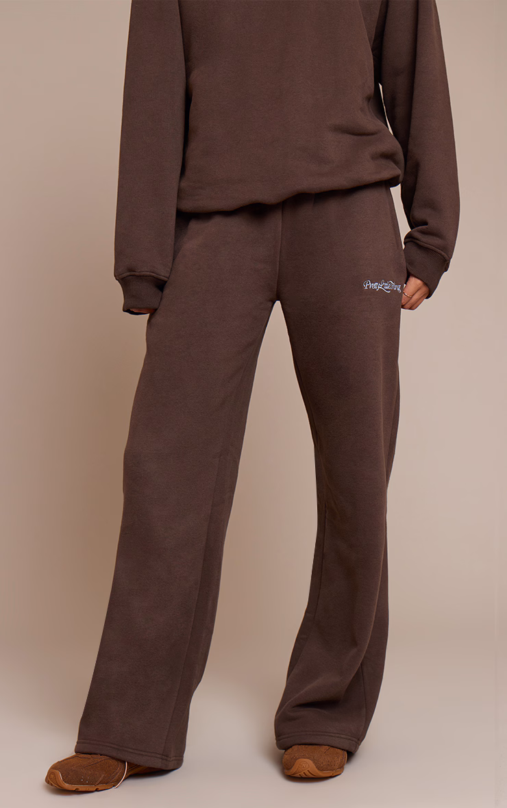 Prettylittlething Espresso Cotton Fleece Straight Leg Sweatpants