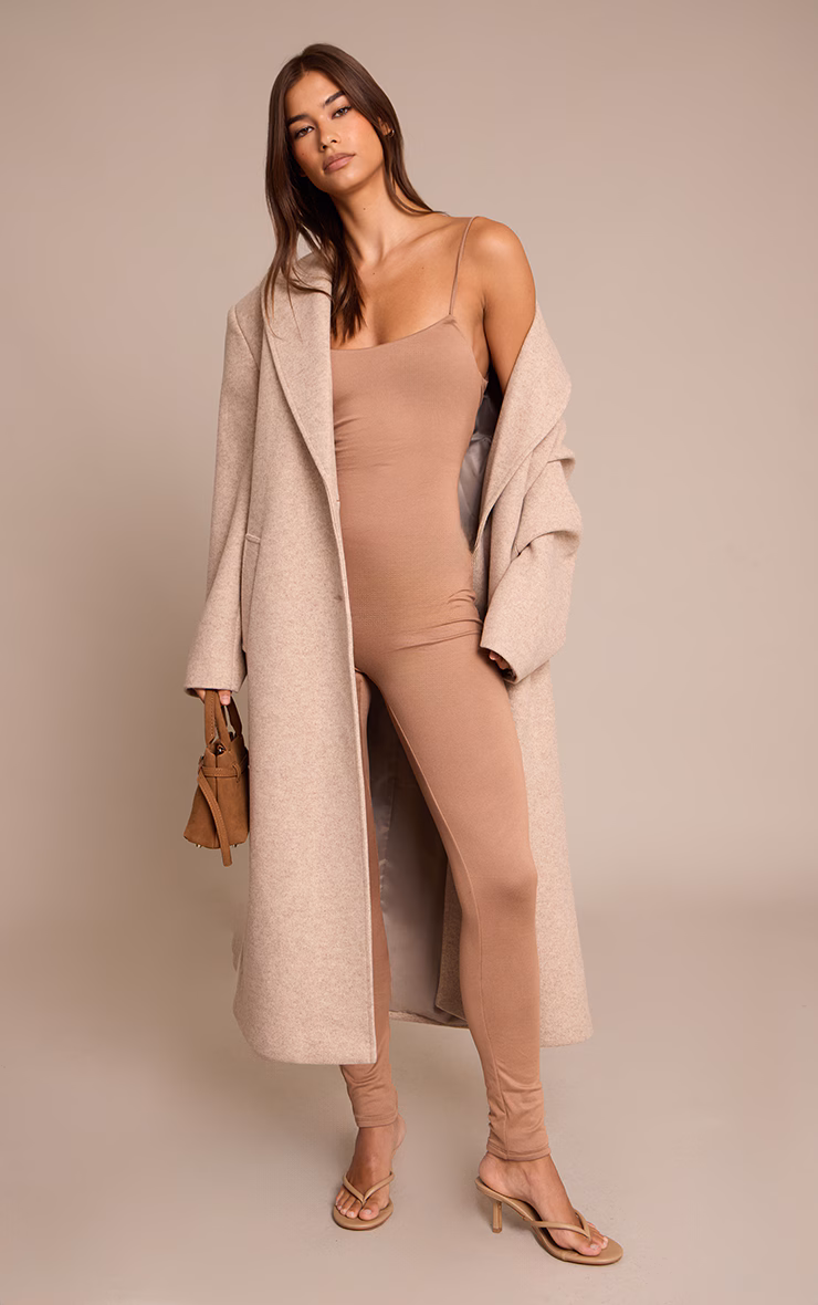 Mocha Spaghetti Strap Contour Jersey Jumpsuit
