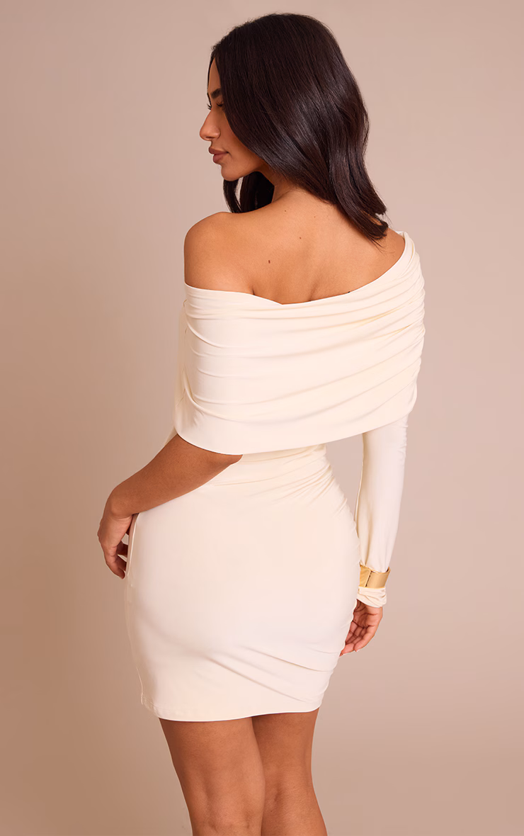 Petite Stone One Shoulder Ruched Bodycon Mini Dress