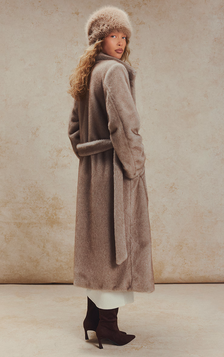 Grey Faux Fur Funnel Neck Maxi Coat